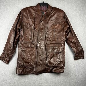 Ideal Leather Field Jacket Mens Large Brown Military VTG